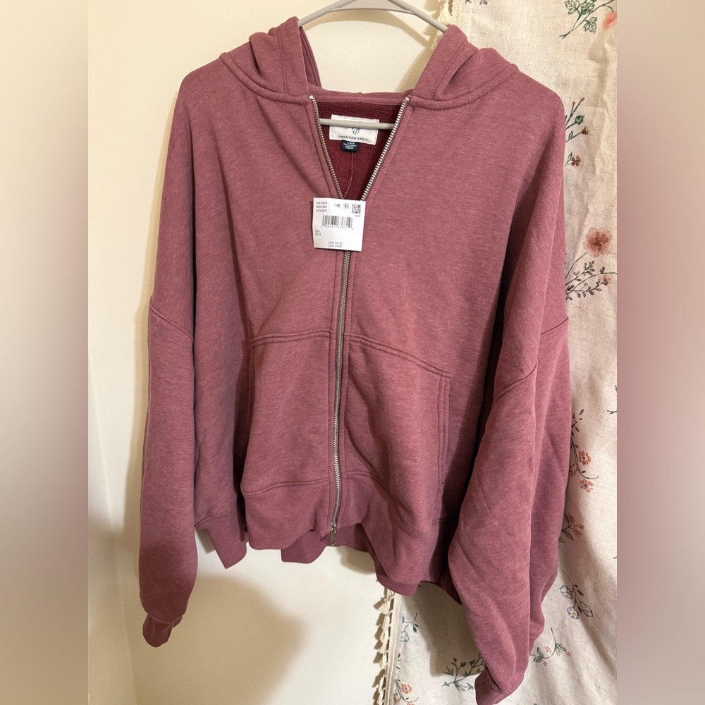 American Eagle Zip-Up Hoodie in Dusty Rose